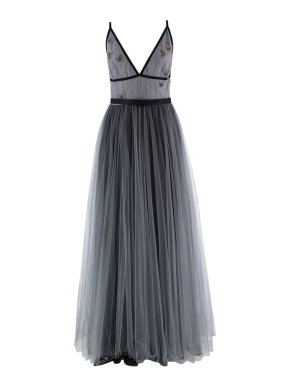 CURRENT SEASON Dior Grey Dragonfly Embroidered Tulle Gown