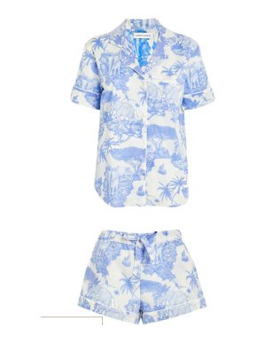 Desmond & Dempsey Loxodonta Blue Short Sleeve Pyjama Set