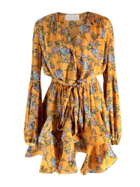 Bronx and Branco Yellow Floral Hanna Flounce Mini Dress