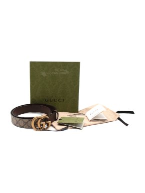 Gucci Brown Monogram Canvas GG Buckle Belt Size 80