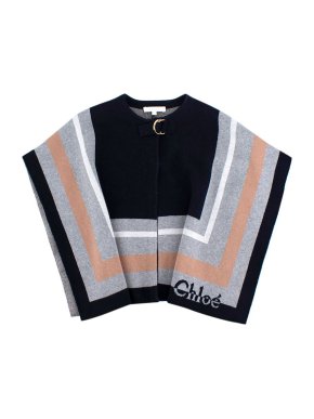 Chloe Navy/Grey Logo-Intarsia Knit Cape 1