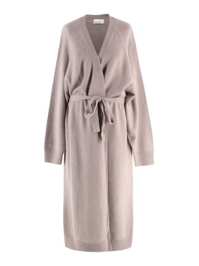 Raey Taupe Longline Cashmere Belted Cardigan