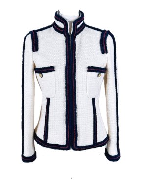Chanel Ecru  Contrast Trim Tweed Jacket