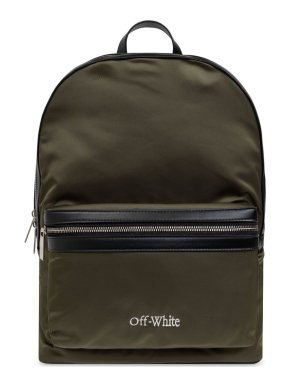 Off White Khaki Logo Embroidered Backpack