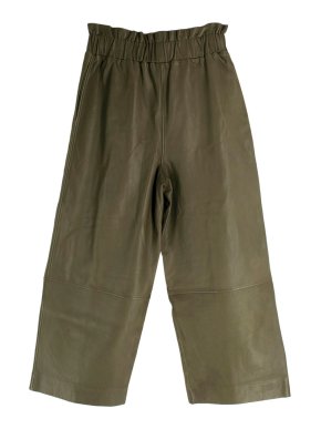 Ganni Khaki Wide Leg Leather Trousers