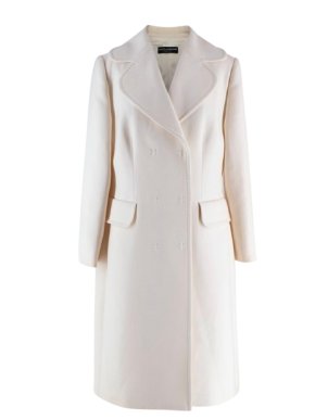 Dolce & Gabbana Cream Double Breasted Longline  Wool Coat