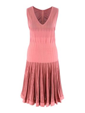Alaia Dusty Rose Stretch Knit Ribbed Skater Dress