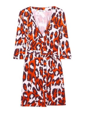 Diane von Furstenberg Orange Leopard Print Silk Wrap Dress