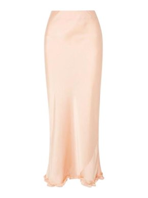 Paco Rabanne Ruffle-trimmed Satin Maxi Skirt In Peach