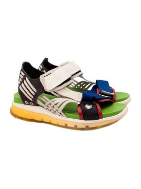 Toga Virgilis Green Multicolour Leather & Velcro Sandals