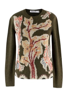 Dior Khaki Embroidered Cashmere Jumper