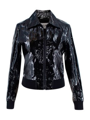 Celine Black Crocodile Embossed Laminated Lambskin Cropped Jacket