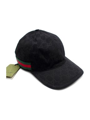 Gucci Black Monogram Cap with Web Detail