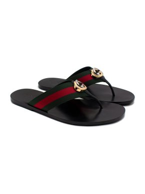 Gucci Black Thong Sandal with Web Detail