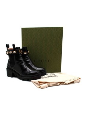 Gucci Black Leather Jewel Embellished Ankle Boots
