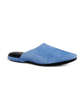 Charvet Blue Suede Slippers In Bag And Box