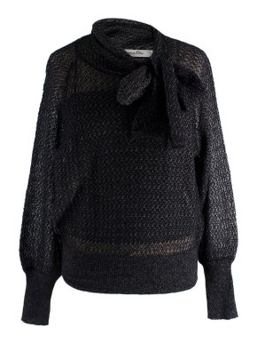 Dior Charcoal Grey Fine Knit Neck Tie Jumper
