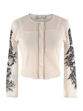 Dior Cream Sheer Cardigan with Lace Detail
