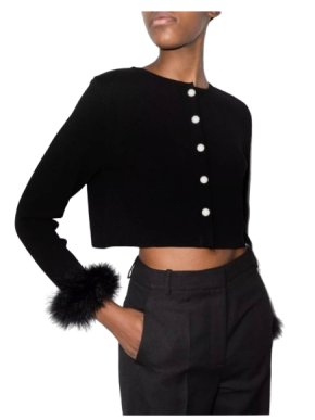 Sleeper Black Feather-Trimmed Cardigan
