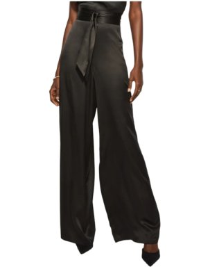 Harmur Black Silk Palazzo Wrap Trousers
