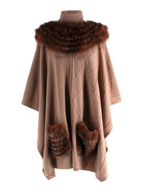 Izaak Azanei Caramel Exclusive Fox Fur Cable Knit Cape