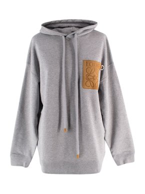 Loewe Grey Relaxed Fit Hoodie with Leather Anagram