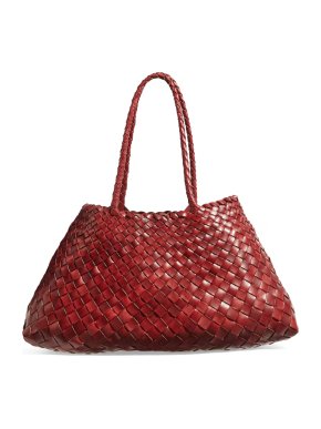 Dragon Diffusion Burgundy Large Leather Woven Santa Croce Tote Bag