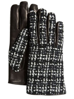Saint Laurent Black and White Tweed and Leather Gloves