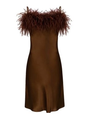 Sleeper Chocolate Boheme Feather-Trimmed Mini Dress