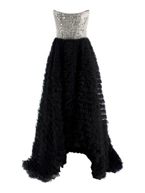 Ralph and Russo Couture Strapless Embellished Ruffle Tulle Gown