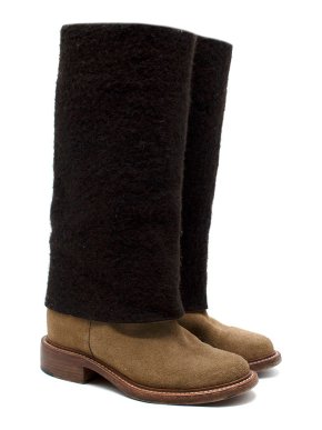 Chanel Flat Suede Riding Boots With Wool Turnover Detail