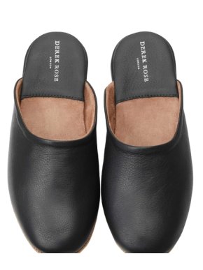 Derek Rose Black Leather Mule Slippers
