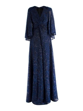 Talbot Runhof Blue Pleated Voile Gown