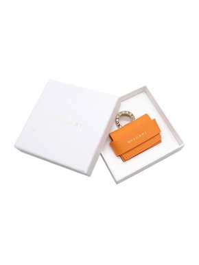 Bvlgari Orange Leather Airpod Case Keyring