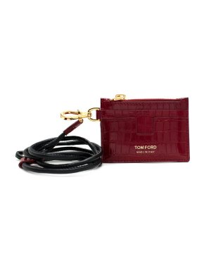 Tom Ford Red Croc Embossed Card Holder With Strap