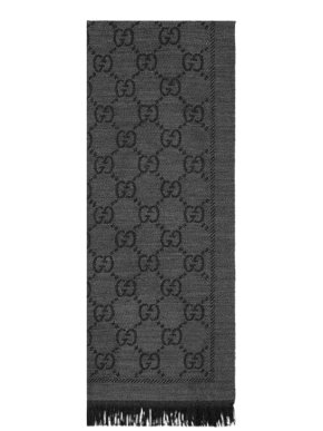 Gucci Charcoal Grey GG Jacquard Wool Scarf