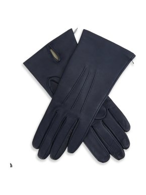 Dents Navy Touchscreen Silk-Lined Leather Gloves