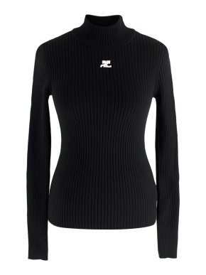 Courreges Black Logo Ribbed Knit Jumper