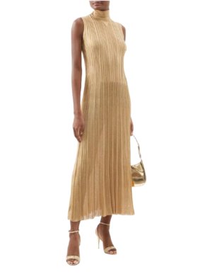 Prada Gold Lurex Turtleneck Maxi Dress
