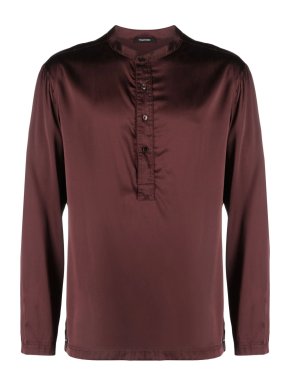 Tom Ford Chocolate Brown Henley Silk Pyjama Top