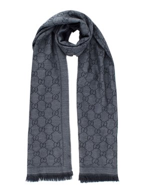 Gucci Grey GG Jacquard Pattern Wool Scarf