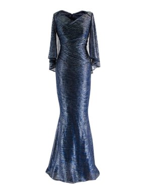 Talbot Runhof Metallic Pleated Long Dress