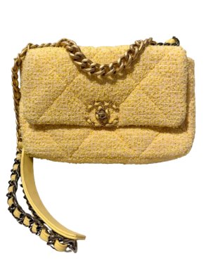 Chanel Yellow Tweed Medium 19 Flap Bag