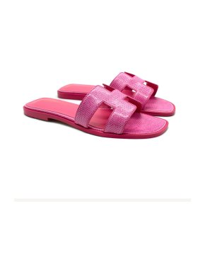Hermes Hermès Rose/ Fuchsia Niloticus Lizard Oran Sandals