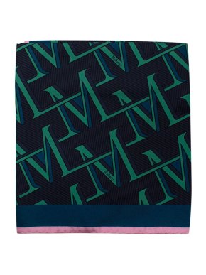 Mulberry Blue Logo Printed Silk Twilly 1