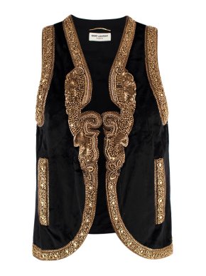 Saint Laurent Black Velvet Bead Embellished Waistcoat