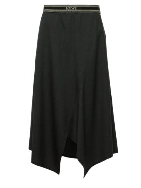 Loewe  Asymmetric Wool Midi Skirt with Branded Waistband