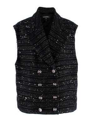 Chanel Black Sequin Embellished Tweed Gilet