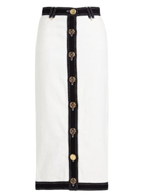 Balmain Cream Denim Midi Skirt