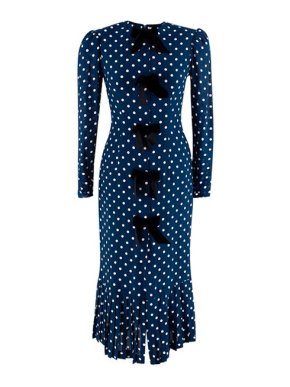 Alessandra Rich Navy Silk Crepe Polka Dot Midi Dress